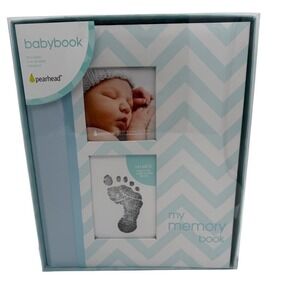 Pearhead Baby Memory Book Blue  Milestone Journal with Clean Touch Ink Pad‎